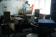 Media lab full of boxes.